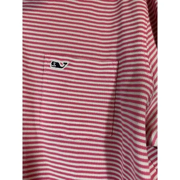 Vineyard Vines Polo Shirt Mens L Pink White Striped Whale Performance Pima A35 - Picture 2 of 6
